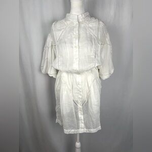 INSET LACE PUFF SLEEVE DRESS